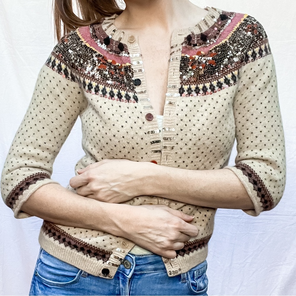 French connection beige and sequin sweater cardigan